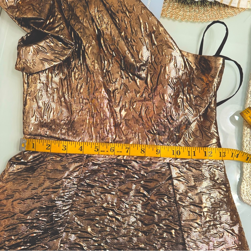 Antonio Melani Bridgett One Shoulder Metallic A-Line Evening Gown Dress Sz 2 NWT - Picture 10 of 16